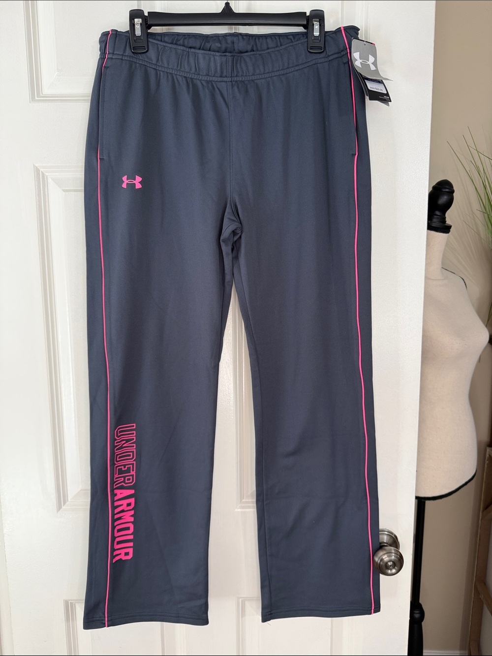 Under Armour Girls' Charcoal Gray Sweatpants with Pink Trim